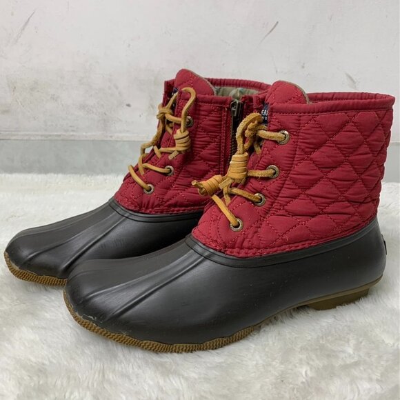 Sperry Women’s Red Brown Quilted Lace up Duck Boots Size 8 - Picture 1 of 15